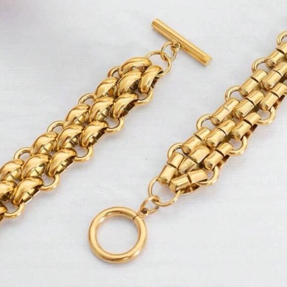 Exaggerated Gold Chain Link Necklace Clavicle Toggle Closure Choker Lacteo - Picture 3 of 4